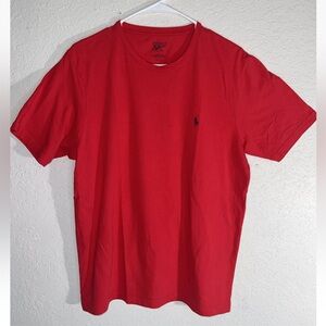 Polo R Lauren Mens Size L Red Solid Short Sleeve Crew-Neck T-Shirt Pony Logo